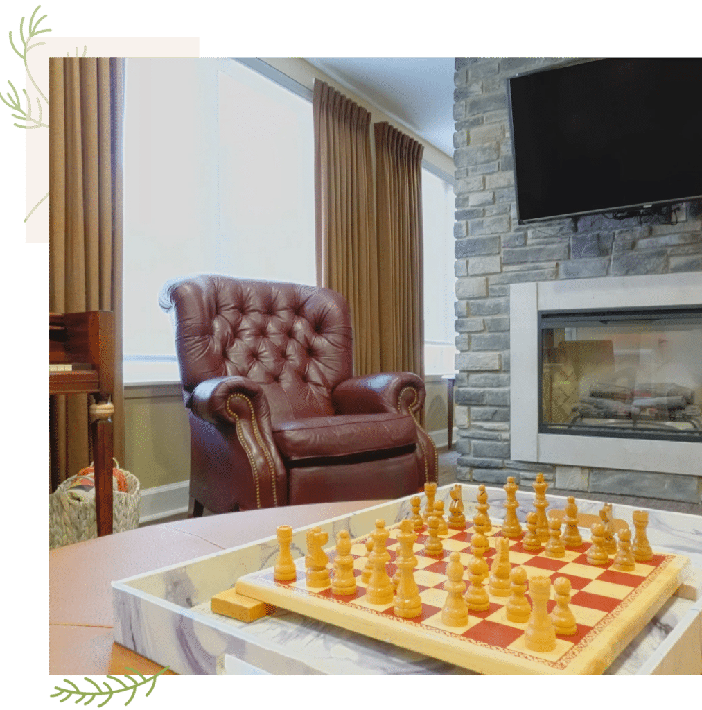 Senior Living Room With Chair and Chess Board